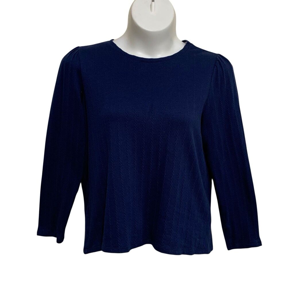 Croft & Barrow Top Womens Size XL Navy Blue Long Sleeve Knit Textured